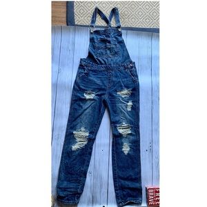 Distressed overalls